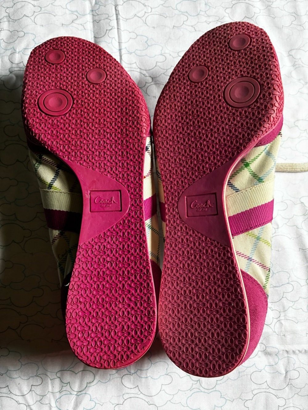 Coach Plaid Fuchsia and Cream Lace-Up Sneakers - Picture 2 of 6